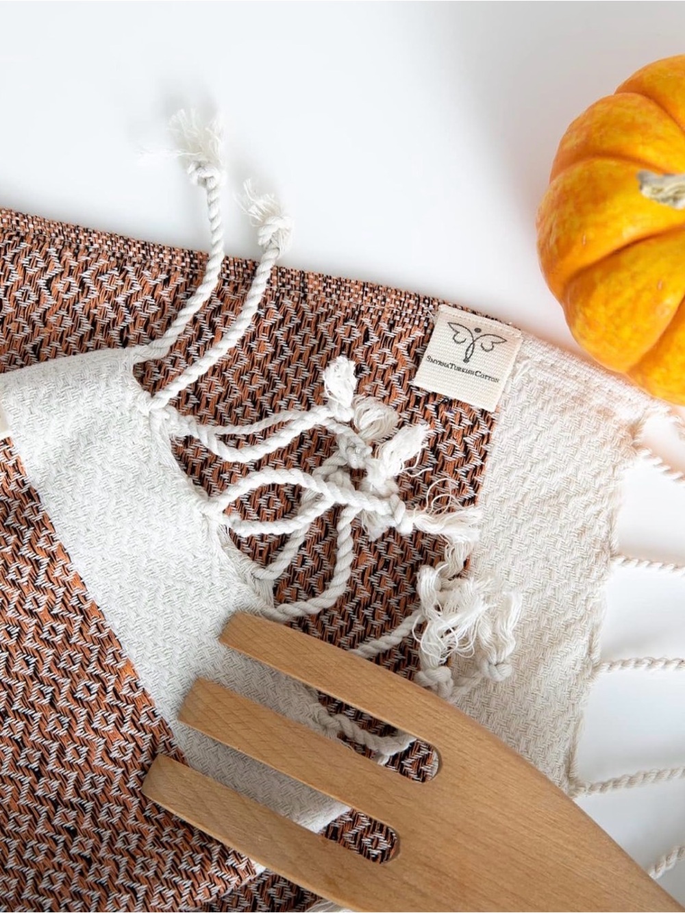 Turkish Cotton Orange Woven Throw with Fringe - Picture 4 of 10